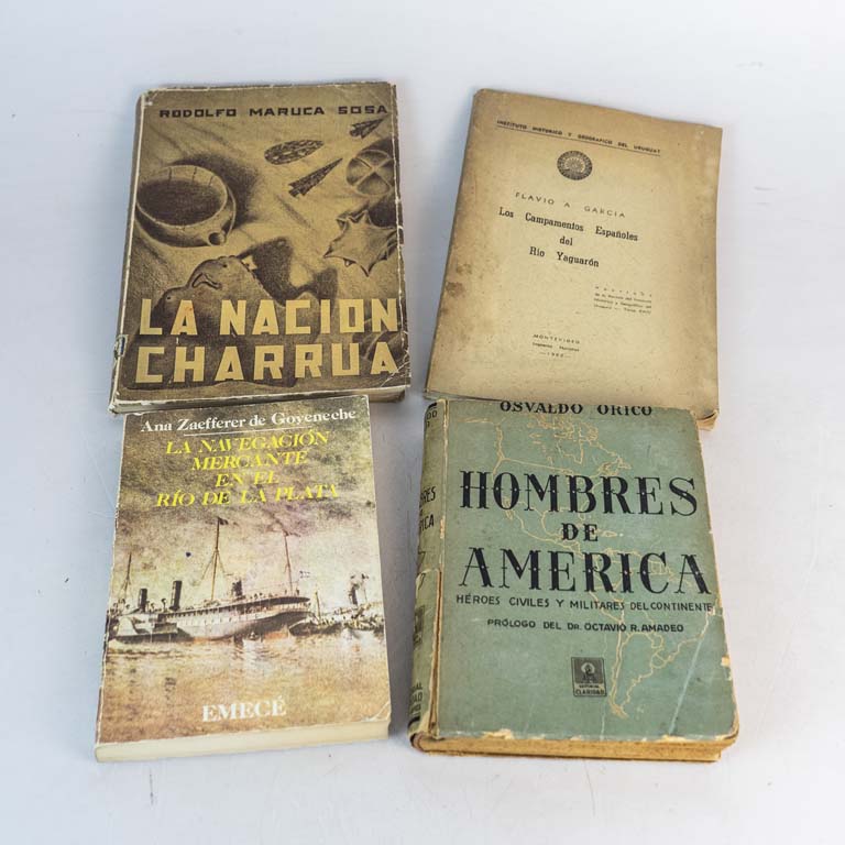4 libros: La Nación Charrúa por Rodolfo Maruca Sosa, Los Campamentos Españoles del Río Yaguarón por Flavio García, La navegación mercante en el Río de la Plata por Ana Zaefferer de Goyeneche y Hombres de América por Osvaldo Orico.