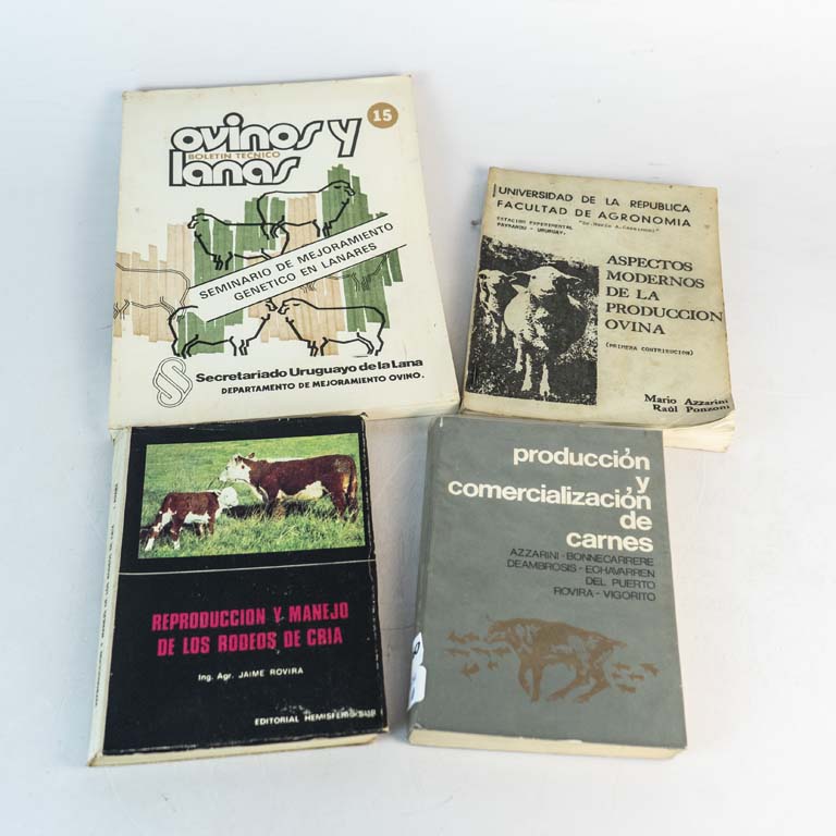4 libros: Producción y comercialización de carnes, Reproducción y manejo de los rodeoas de cria, Aspectos modernos de la producción ovina y Ovinos y Lanas: Seminario de mejoramiento genetico de lanares.