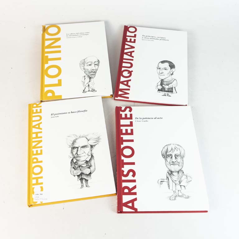 4 libros: Plotino, Aristóteles, Maquiavelo Schopenhauer, de tapa dura